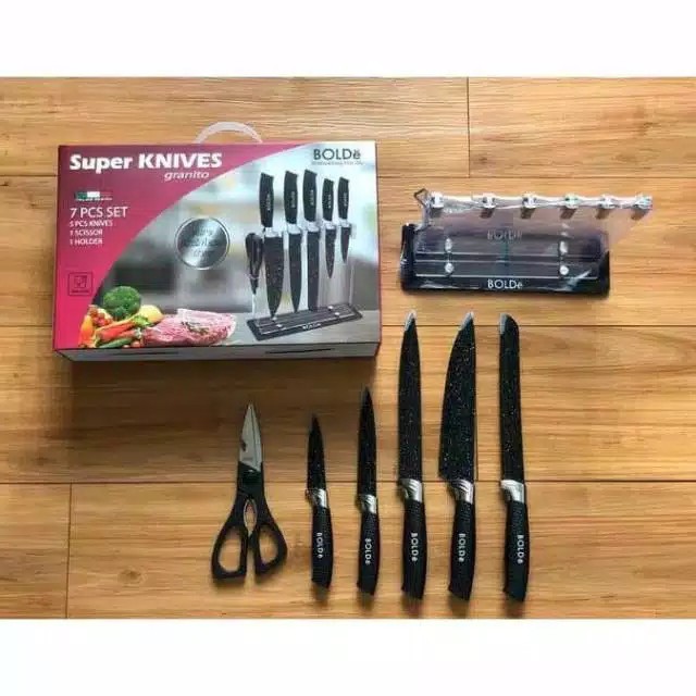 BOLDe pisau dapur - Super Knives Granito Black + Gunting + Pisau roti dan buah