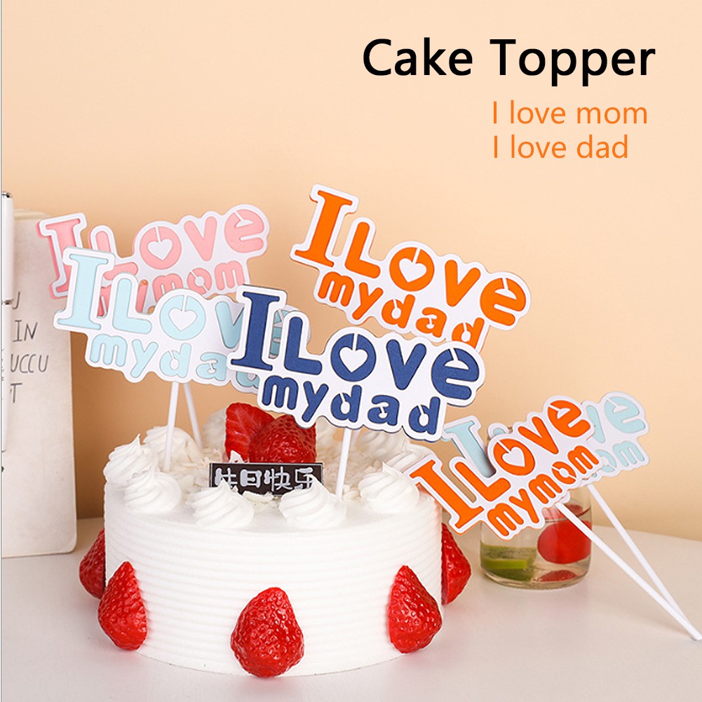 Topper Kue Desain I Love Mom/Dad Bahan Kertas Untuk Dekorasi Pesta Ulang Tahun