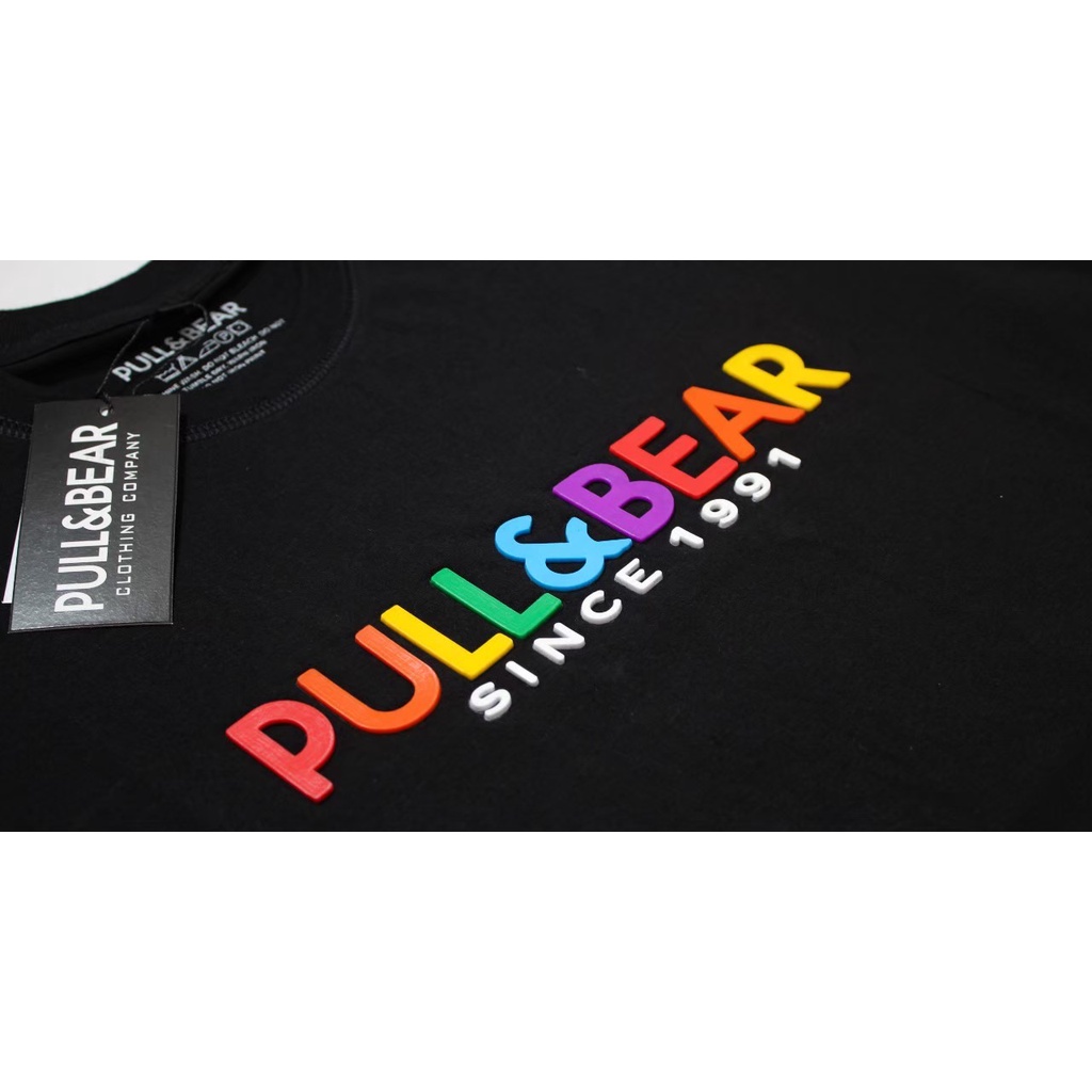 Free Paper Bag T-Shirt Kaos Pull &amp; Bear Flocking Rainbow // Atasan Kaos Pria - Wanita Pull And Bear Premium Quality