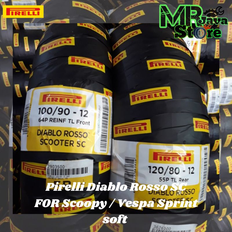 PaKet ban pirelli Diablo Rosso SC 120/80 R 12 dan 100/90 R 12 Scoopy dan Yamaha Fregoo