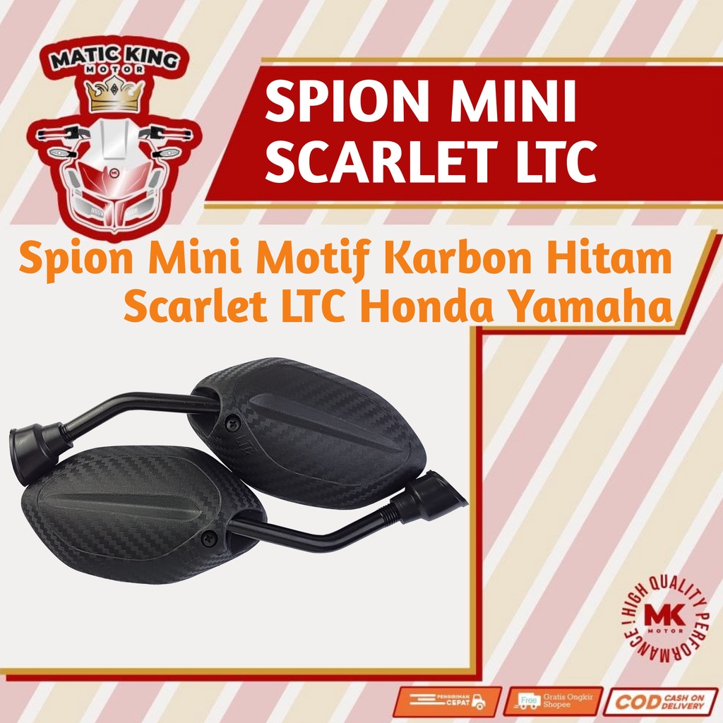 Kaca spion HITAM motor honda yamaha BEAT VARIO SCOOPY SPACY MIO FINO SUPRA X JUPITER Z  MX mini karbon standar variasi LTC Scarlet