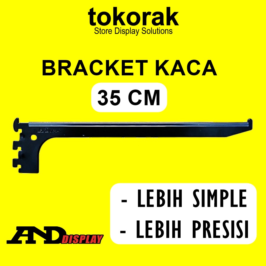 DAUN BRACKET KACA 35CM HITAM DISPLAY SIKU PENYANGGA RAK BRAKET