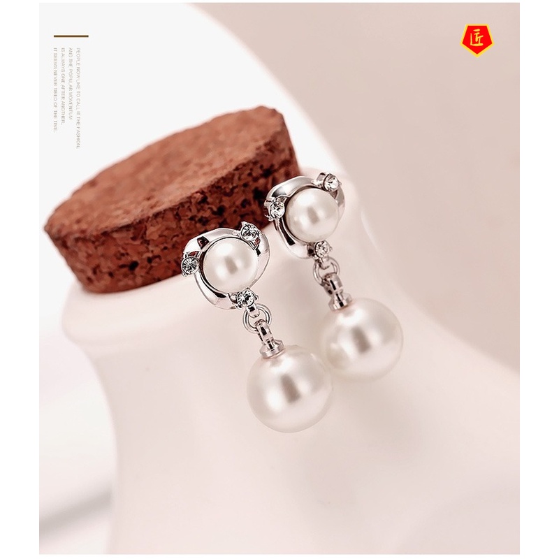 [Ready Stock]Sweet Elegant Pearl Silver Stud Earrings Women's Fashion