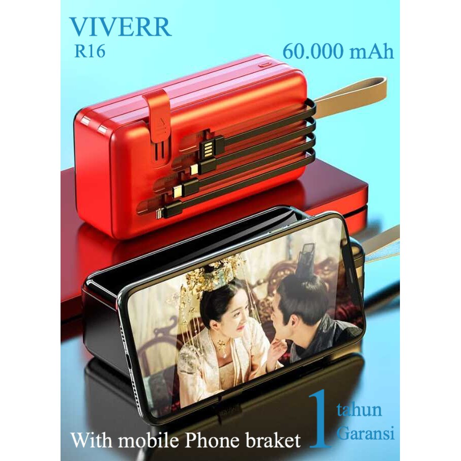 Powerbank VIVERR R16 + 4kabel output Kapasitas 60.000 mAh Original garansi 1 tahun