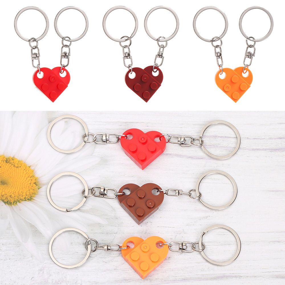 Lily 2PCS Blok Bangunan Gantungan Kunci Perhiasan Hadiah Pasangan Lucu Persahabatan Liontin Hati