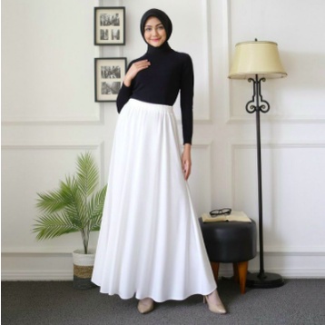 TERLARIS !!! ROK PANJANG JUMBO SPANDEK JERSEY WANITA TERMURAH / ROK PANJANG MAX BB 80 KG BAHAN PREMIUM BISA COD & SAMEDAY-PUTIH