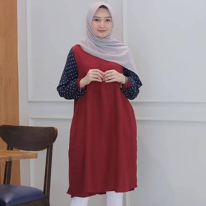 Baju Atasan Wanita Terbaru Brisia Tunic Baju Tunik Polkadot Kekinian
