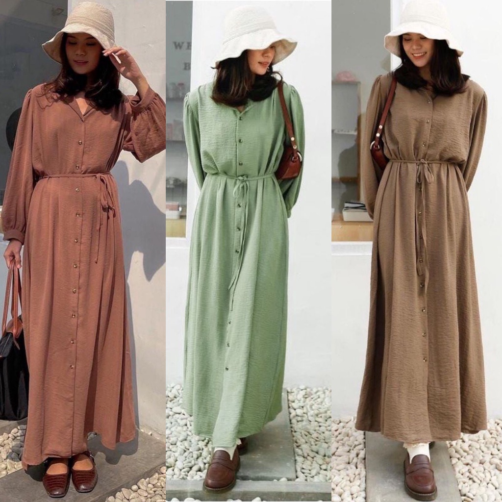 1KG MUAT 4PCS | GRETA DRESS FULL KANCING AIRFLOW CRINKLE HITS OOTD SELEBGRAM FASHION GROSIR WANITA TERMURAH