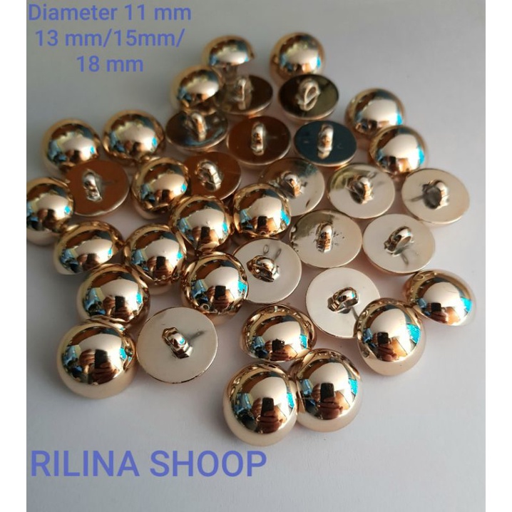 Kancing Baju Jamur Emas Polos Timbul  diameter 10/11/13/15/18 mm isi 400/200 kancing jamur timbul em