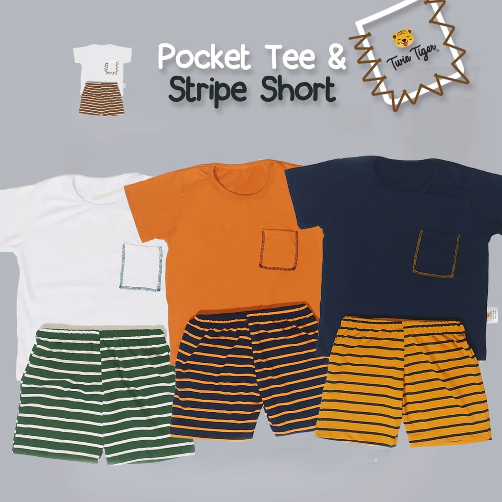 CUCI GUDANG PROMO TWIN TIGER SETELAN KAOS ANAK garis TSHIRT STRIPE TEE POCKET SET BAJU ANAK / BAJU BAYI 0-5 Tahun SNI