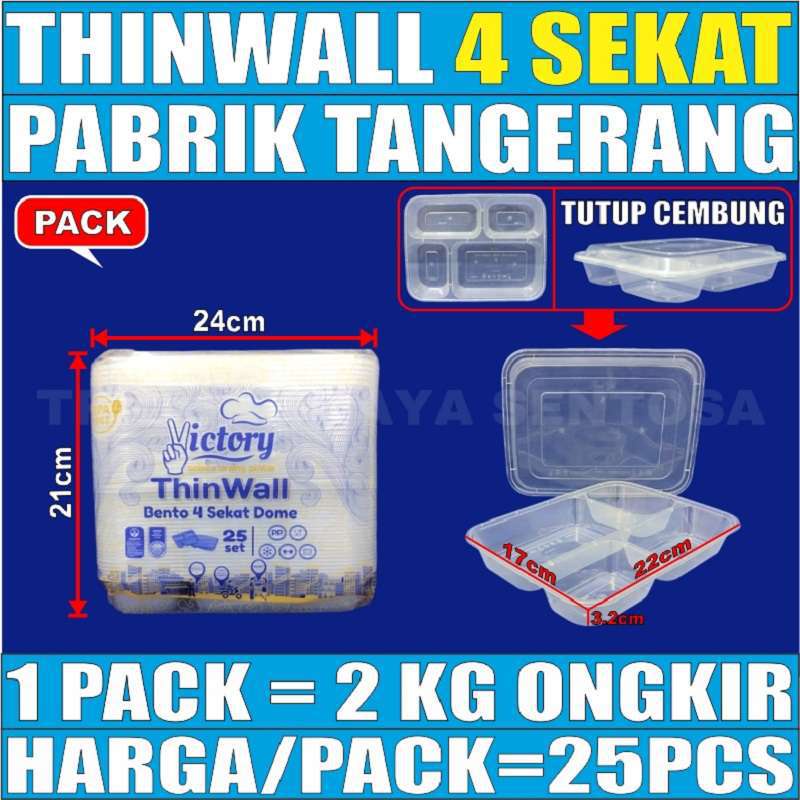 Thinwall Sekat 4 Cembung Pack Food Container Tray Kotak Makan Bento