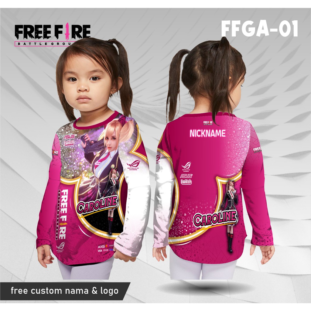Jersey free fire caroline baju anak perempuan kaos game cewek lengan panjang
