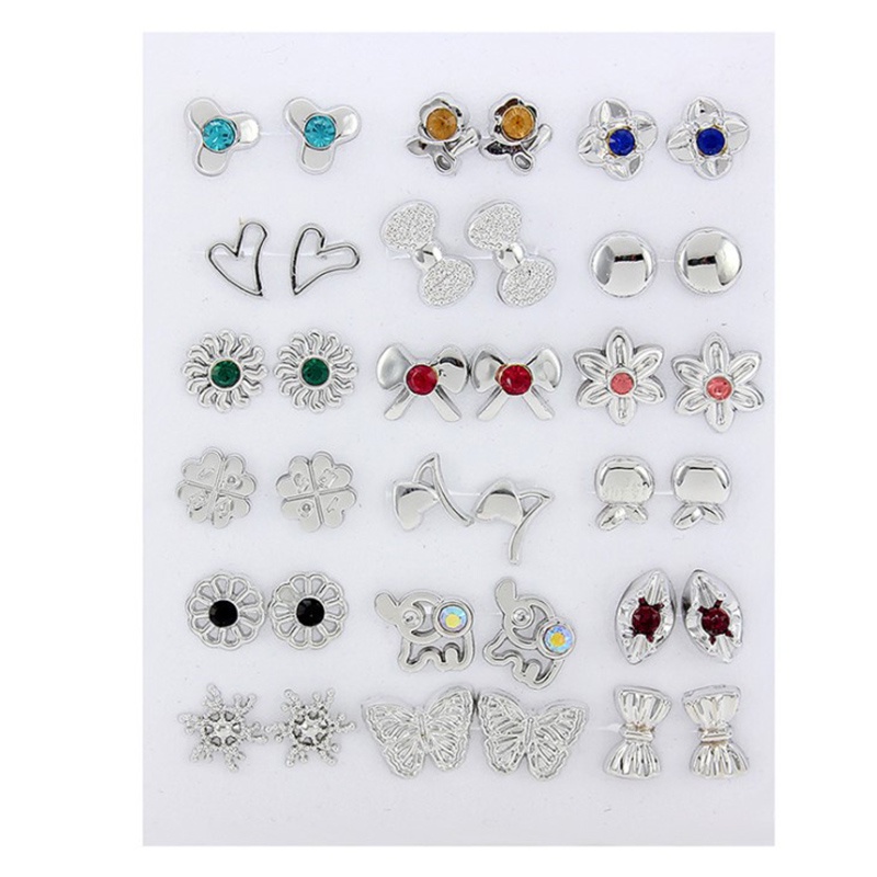 (Full Jy) 36 Pasang / Set Anting Tusuk Bentuk Kupu-Kupu / Bunga / Hati Aksen Kristal / Berlian Imitasi Untuk Wanita