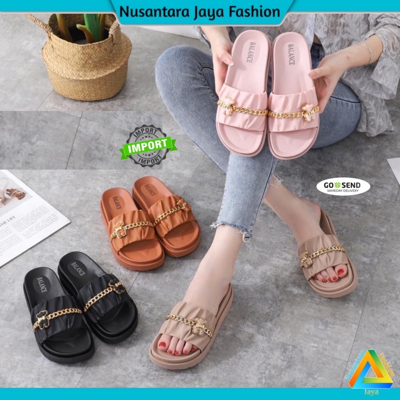 Sandal Fashion Wanita Korea / Sandal Kerut Wedges Wanita Balance 1603 W1