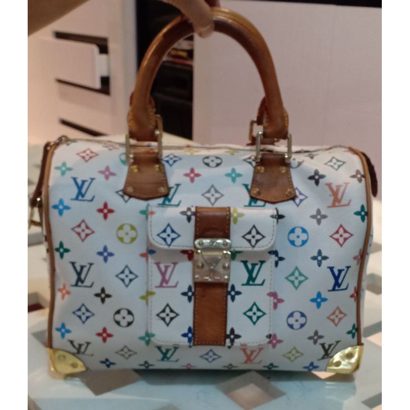 LV WHITE MULTICOLOR MONOGRAM SPEEDY PRELOVED P30 L17 T21