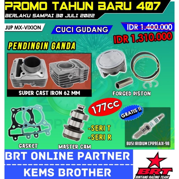 BLOK BRT MX VIXION CUCI GUDANG PISTON 62MM DOUBLE COOLER FREE BUSI BRT