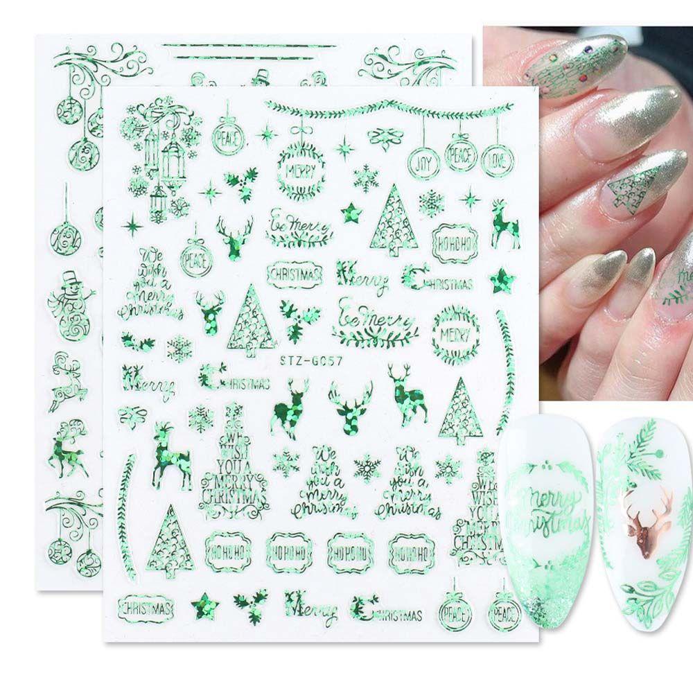 Mxbeauty Stiker Kuku Natal Wanita 9pcs/set Elk Manicure Aksesoris Snowflake Pohon Natal Nail Art Dekorasi