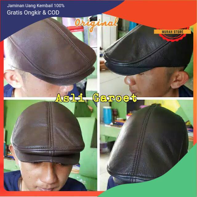Topi Pria Kulit Asli Original Topi Pet Kulit Domba Asli Garut Sukaregang