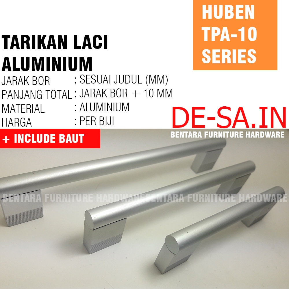 HUBEN TPA-10 96 MM - TARIKAN LACI MEJA LEMARI KABINET GAGANG PINTU Handle Aluminium Anodize ( Sekitar 10 CM )  (TPA-2010)