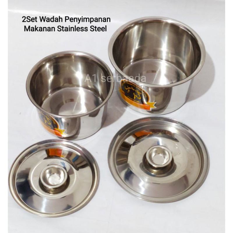 A1 Wadah Stainless Steel Tempat Penyimpanan Makanan Bumbu Dapur Ukuran 12cm dan 14cm