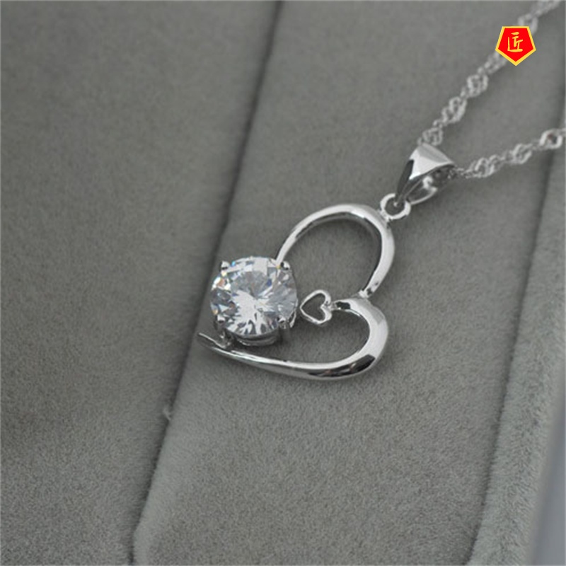 [Ready Stock]Korean New Silver Necklace Crystal Pendant Simple Fashion