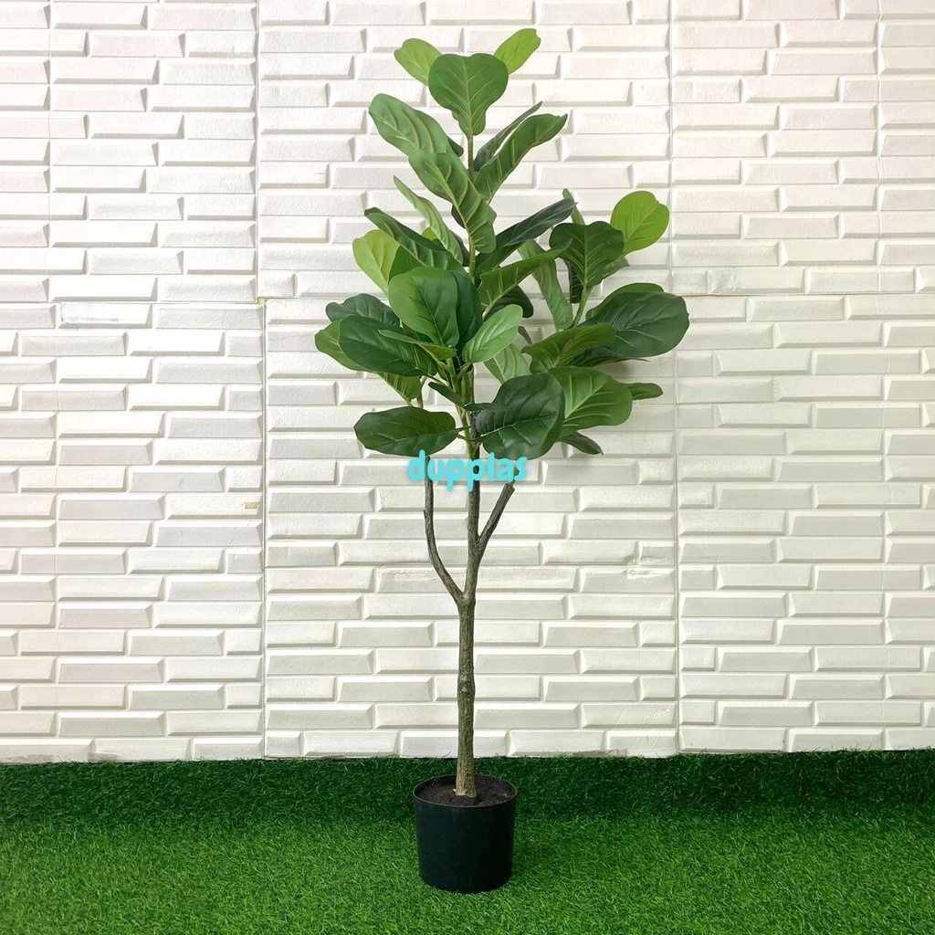 Pohon Daun Ketapang Biola T120 Artificial Pot Dasar Hitam Plastik Tanaman Hias Bunga Dekorasi Pajang