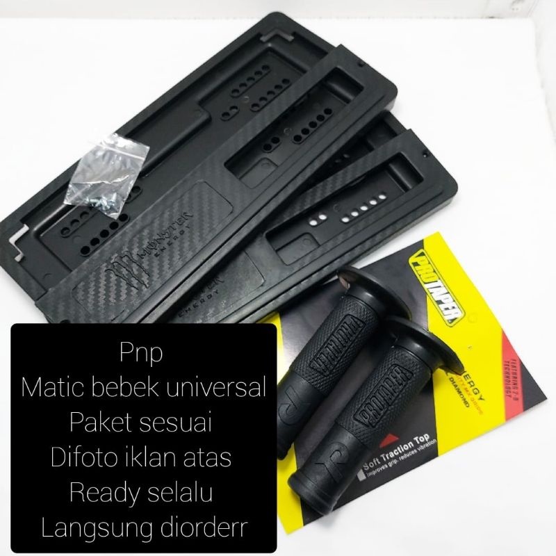 Paket HONDA YAMAHA SUZUKI Variasi Motor Handgrip + Dudukan Plat Nomor CARBON