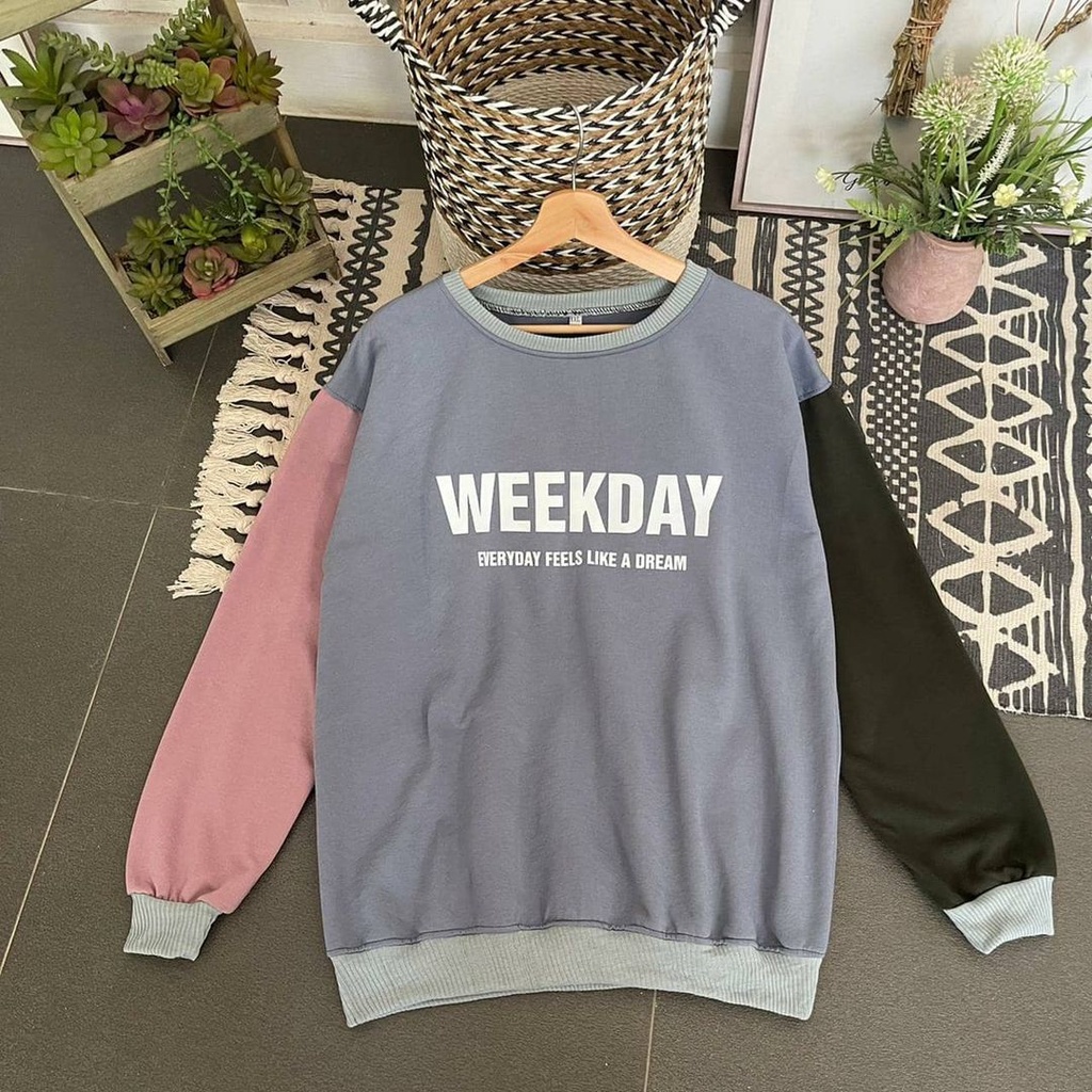 Sweatshirt Combinasi Weekday Oversize Sweater Unisex Big Size Fit To XXL
