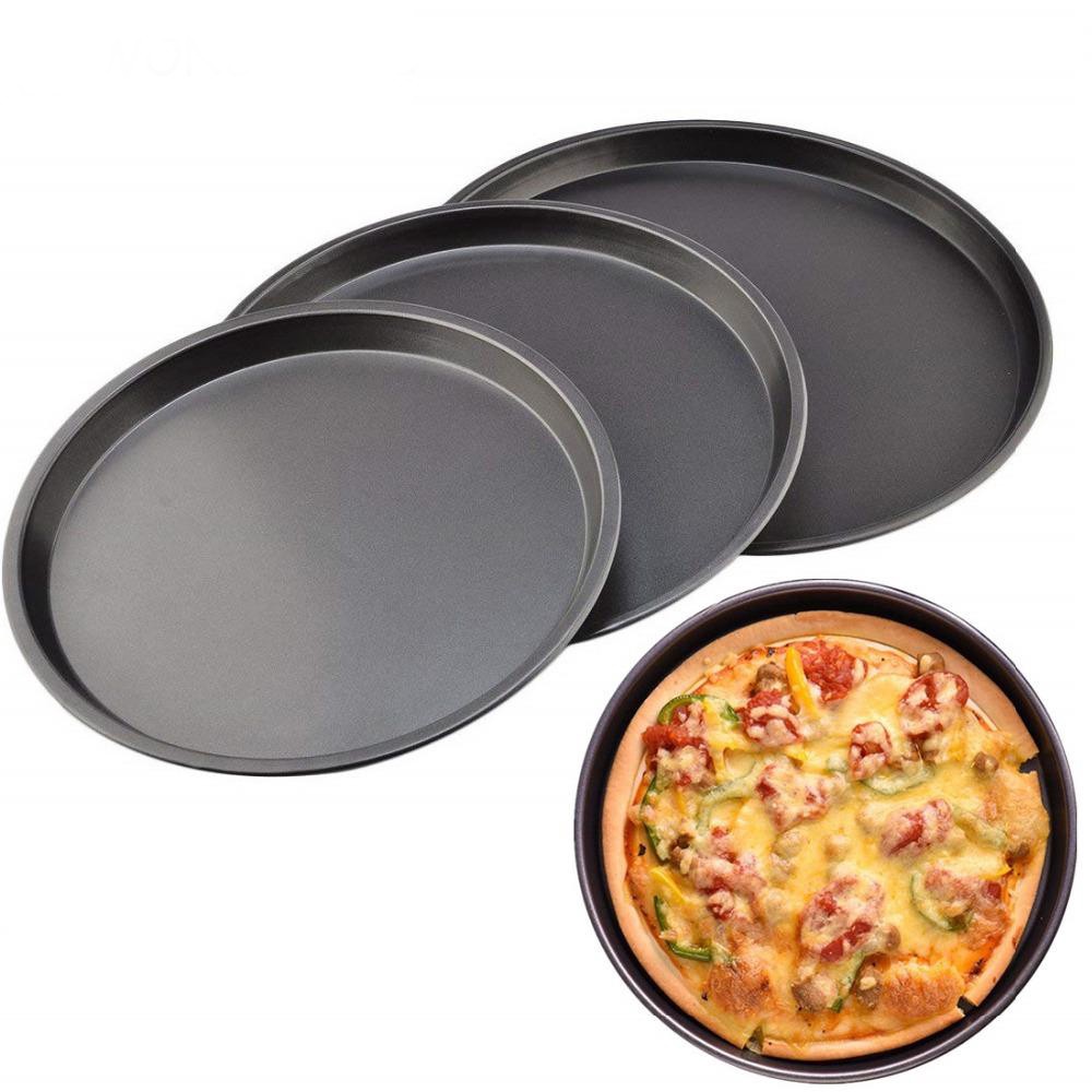 Piring Panggang Pizza Bulat Baja Karbon Cetakan Kue Non-stick