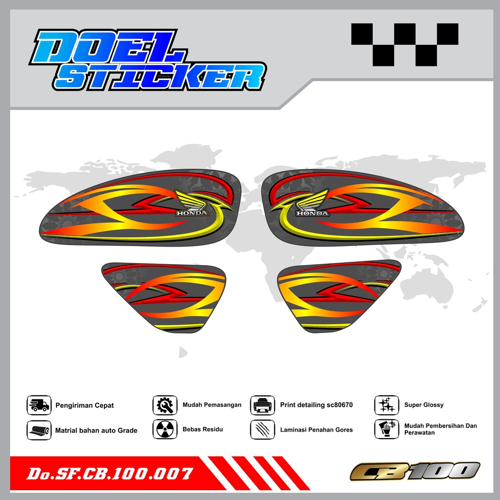 Sticker Striping Honda CB 100 List Variasi Hologram , Crome Doel  007