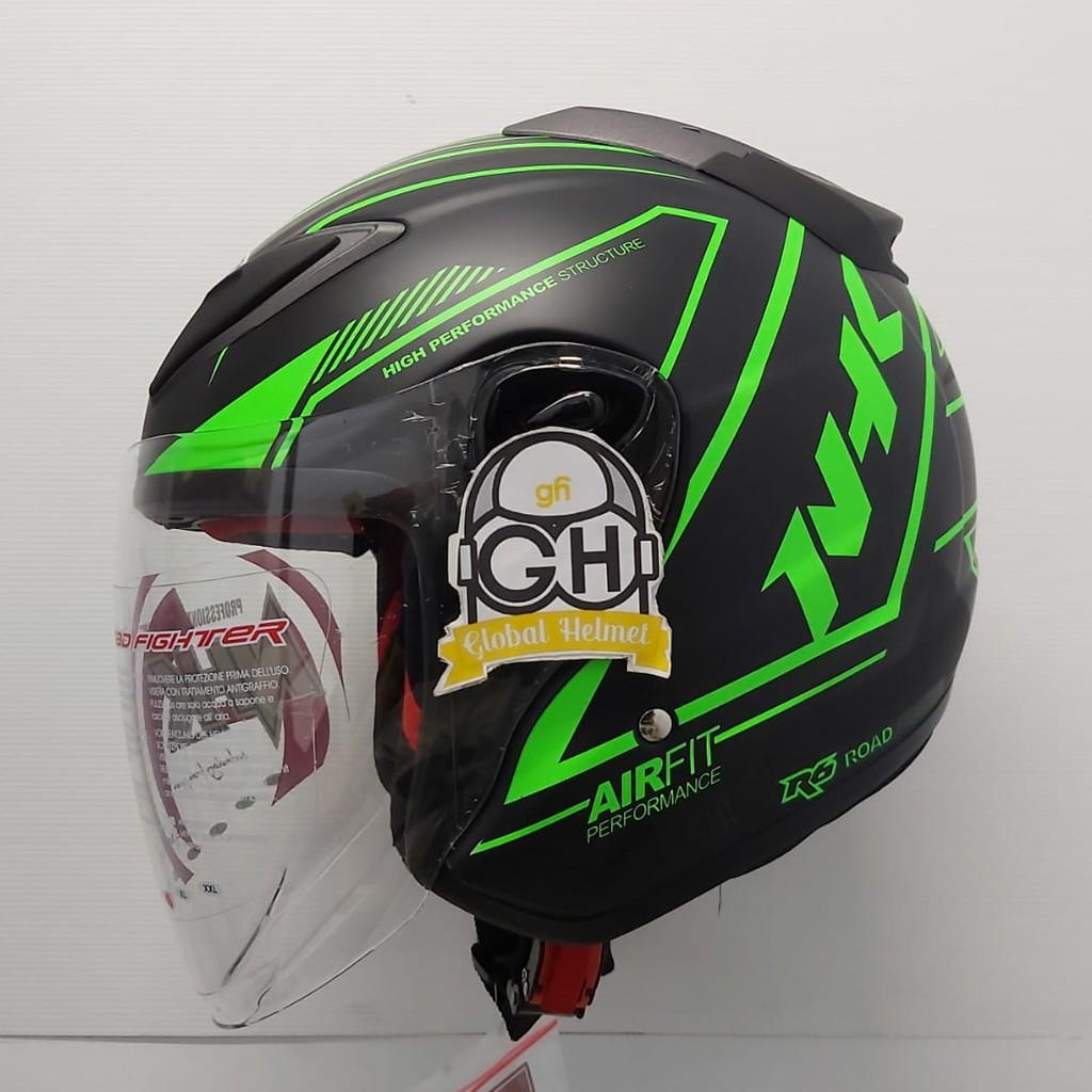 HELM HALF FACE NHK R6 R-6 MOTIF AIRFIT BLACK DOFF GREEN