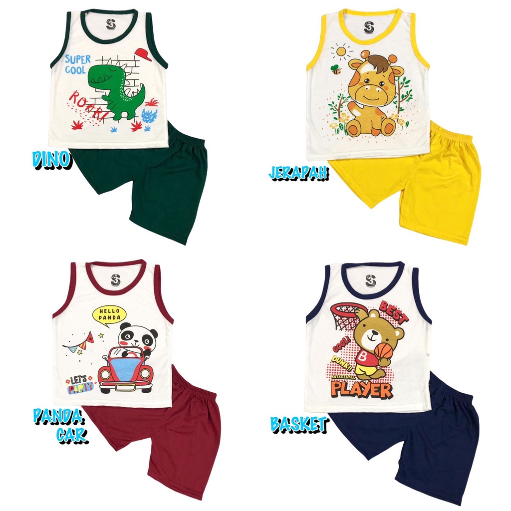 BAJU SETELAN KUNTUNG/KUTANG/SINGLET/KUTUNG SANTAI ATASAN CELANA OBLONG ANAK LAKI-LAKI/COWOK BAHAN KAOS KATUN