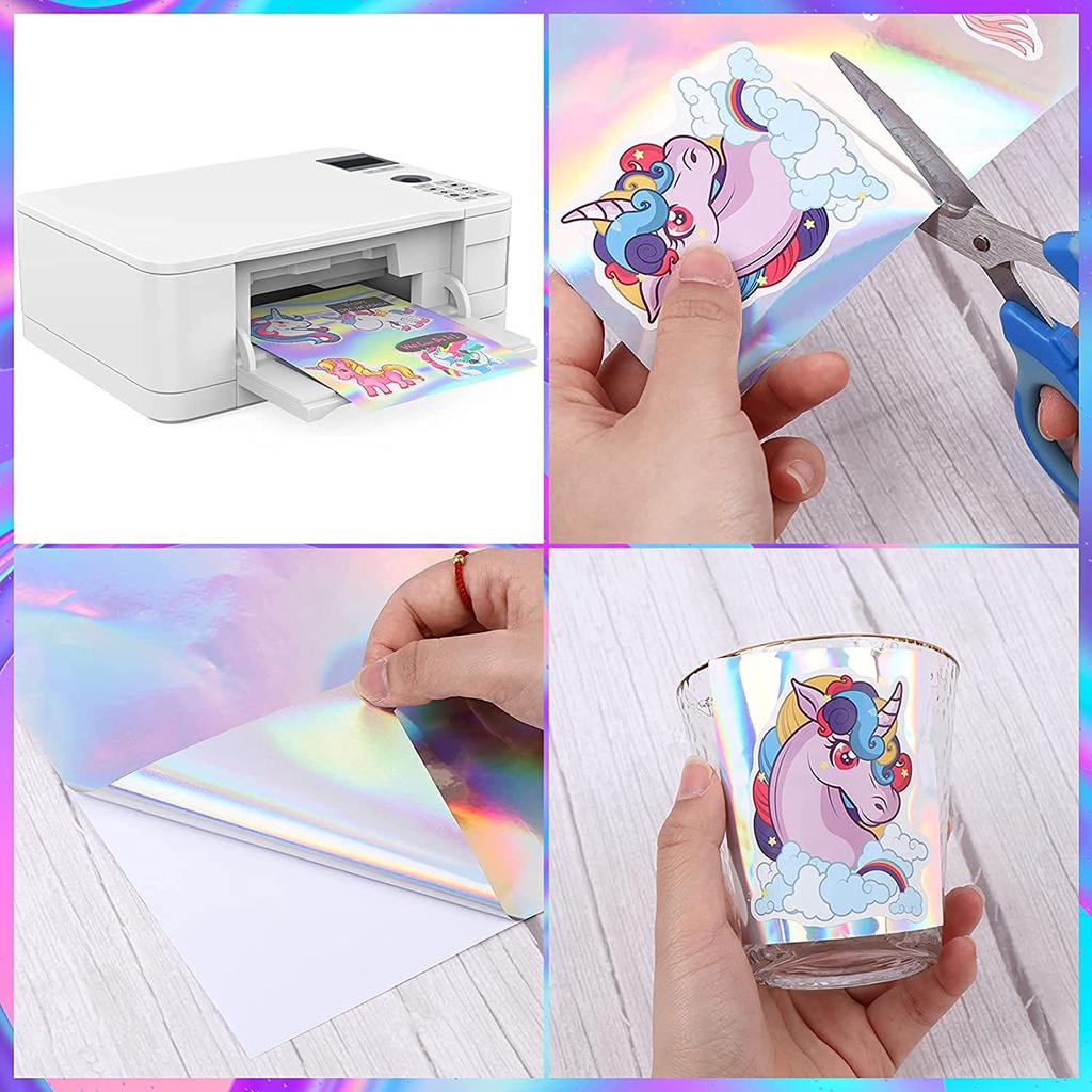 10 Pcs Kertas Cetak Holografik Ukuran A4 Tahan Air Cepat Kering Warna Pelangi