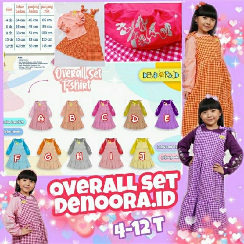 OVERALL SET TSHIRT ANAK CEWEK BY DENOORA.ID 4-12TAHUN OVERALL DENOORA