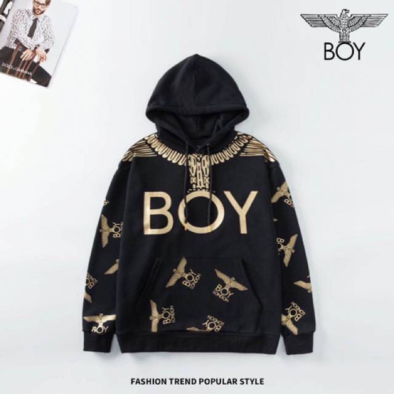 BOY29 SWEATER HOODIE BOY LONDON IMPORT GOLD ON BLACK PRIA WANITA BIG OVER SIZE