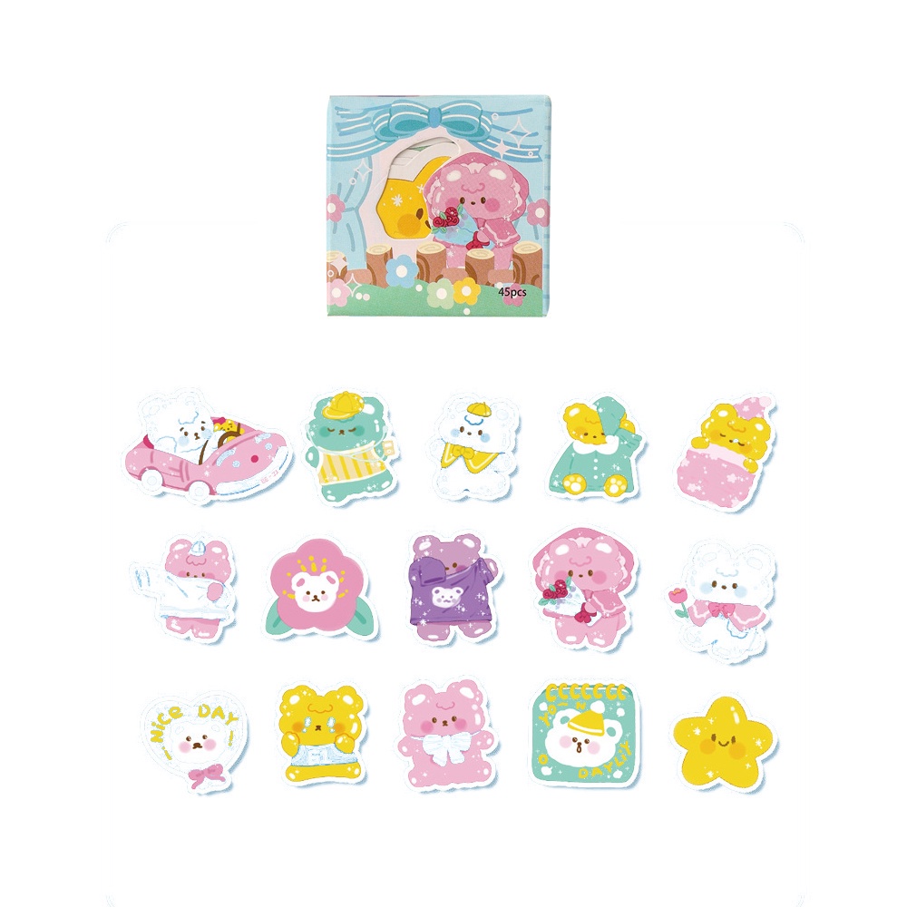 imoda 45 lembar/kotak Stiker Kartun Lucu DIY Scrapbooking Dekorasi Stiker Alat Tulis-1