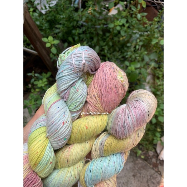 Benang rajut soft cotton (katun) combed sparkle “blueming” hand-dyed ombre yarn big ply (dk weight)
