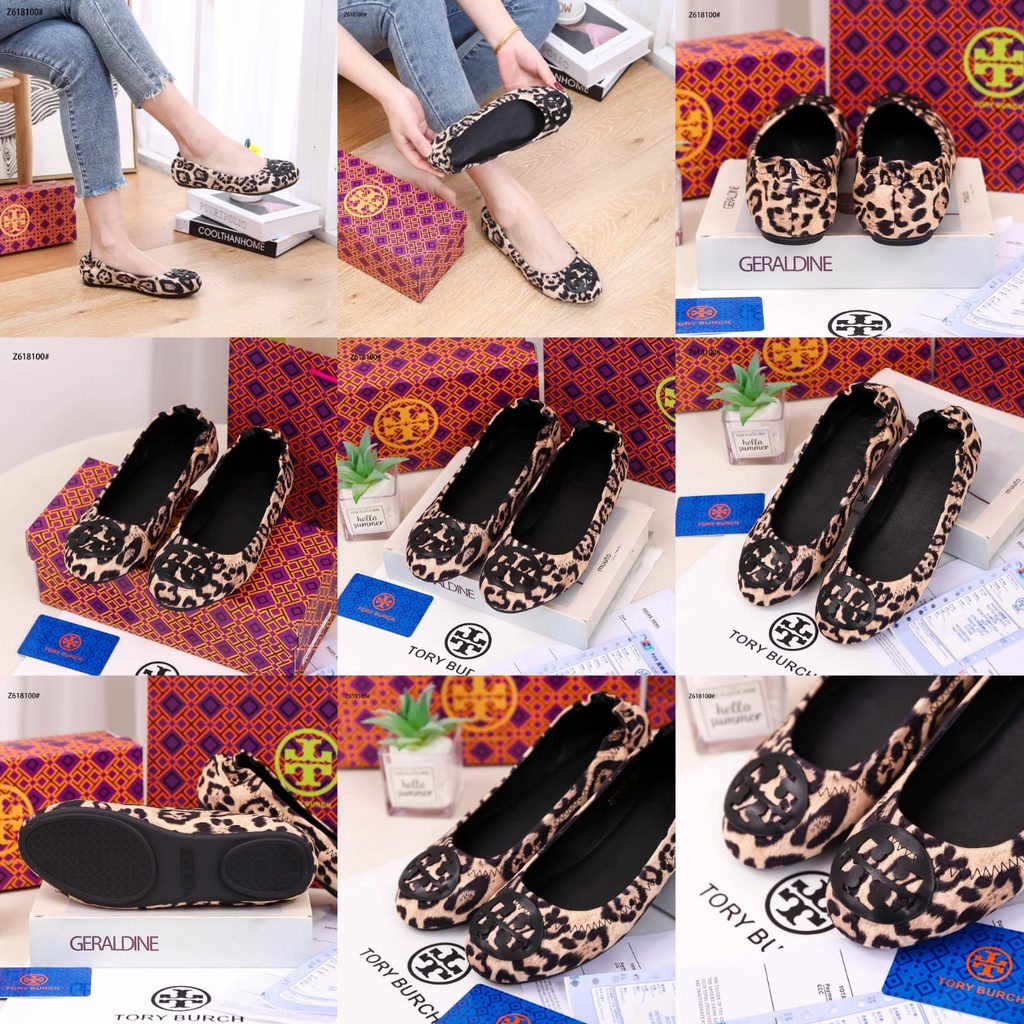 TB Leopard Print Calf Hair Reva Ballet Flat Shoes Z618100