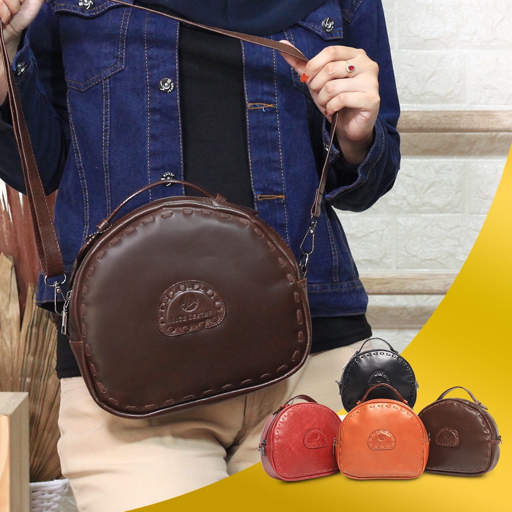 TAS WANITA SLING BAG ALICE LEATHER ROSETTA BAG BAHAN KULIT SAPI ASLI KODE AL04B