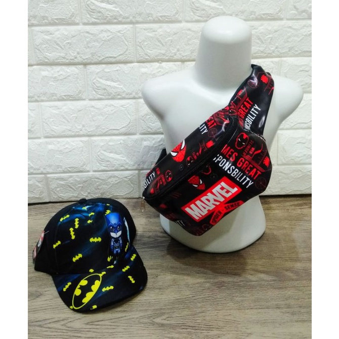 (BISA COD)Paket Murah Tas SLempang anak 2in1/Topi bordir/topi printing