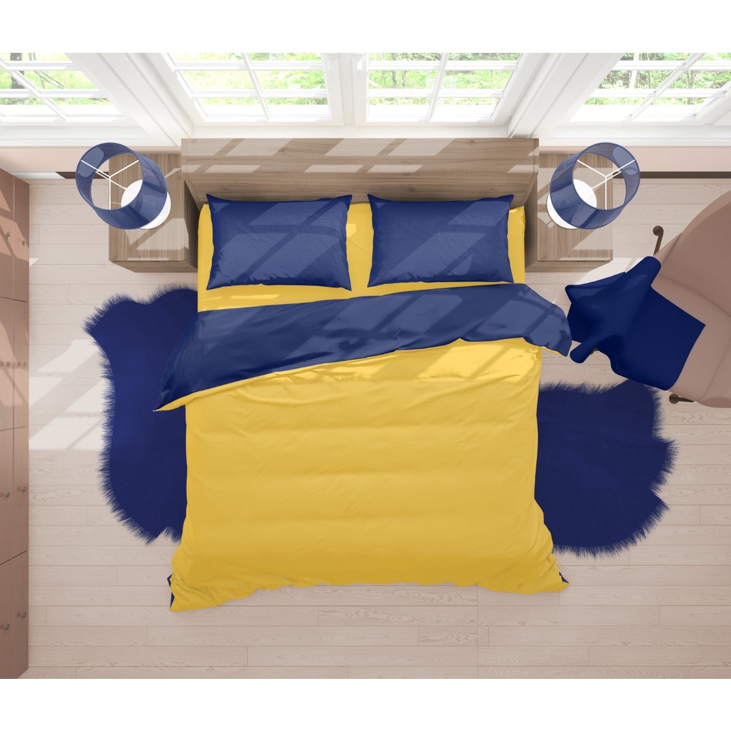 Two Tone Bedcover ROMANTIC Navy x Kuning aesthetic biru