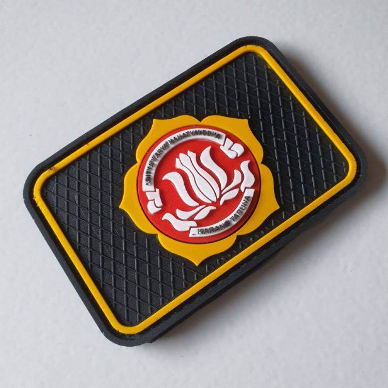 PATCH RUBBER LOGO KARANG TARUNA KOTAK LIS KUNING/TEMPELAN EMBLEM KARET VELCRO