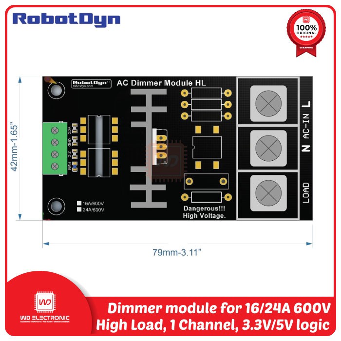 RobotDyn Dimmer Module HL 1 Channel 3.3V 5V logic 16A 600V 24A 600V