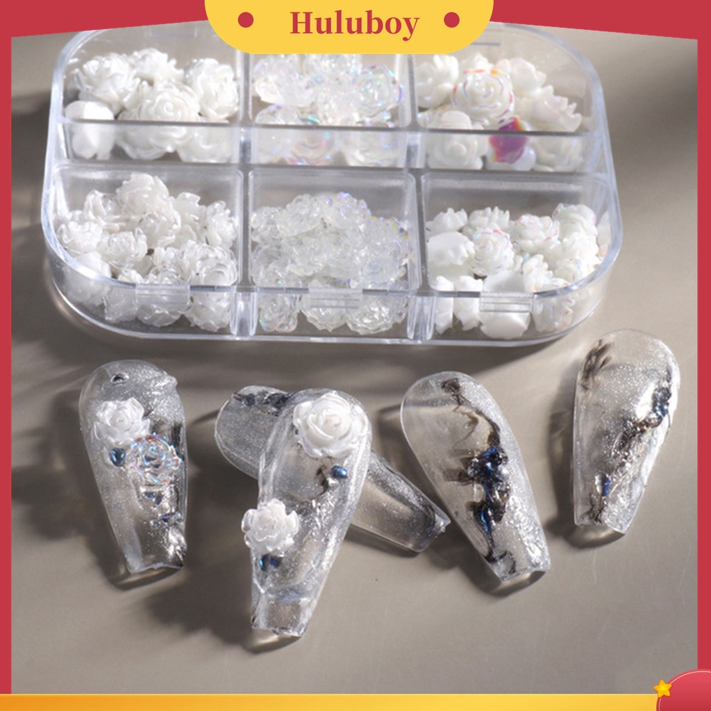 Huluboy Huluboy♡ 1 Kotak Ornamen Bunga Camellia Putih Mini Bahan Resin Untuk Dekorasi Nail Art