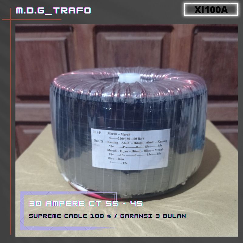 trafo toroid donat 30A CT 55v - 45v murni spek 3 U