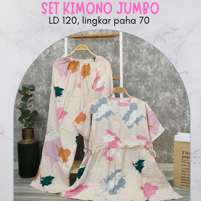 PIYAMA SET KIMONO JUMBO KEKINIAN RAYON - PAJAMAS KIMONO LENGAN PENDEK