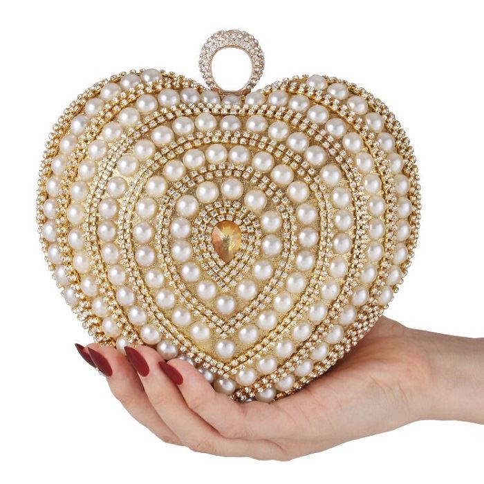 GI 12104 RISCE TAS PESTA CLUTCH IMPORT WANITA CEWEK PEREMPUAN JAKARTA BATAM BENTUK LOVE MEWAH ELEGANT MUTIARA BLING-BLING JT