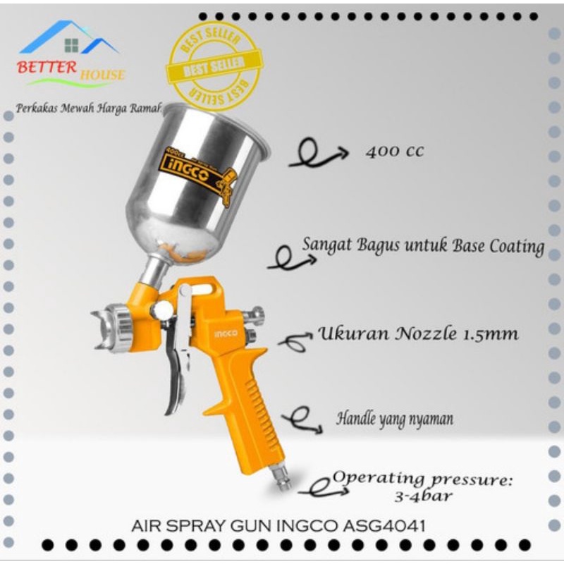 SPRAY GUN SEMPROTAN CAT SPRAY GUN TABUNG ATAS ASG4041 INGCO