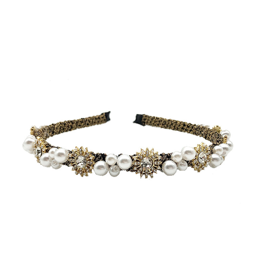 Korean Pearl Rhinestone Headband Ladies Flower Retro Crystal  Hair Band Fashion Hair Accessories