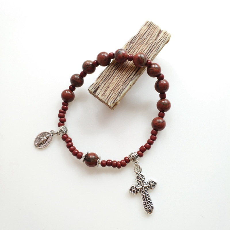 Zzz Gelang Rosario Katolik / Baptisan Manik Kaca Mini Warna Merah